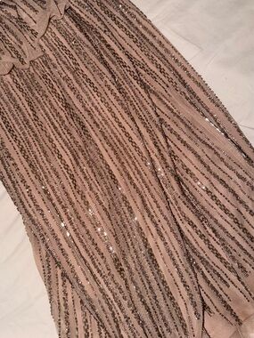 Aidan Mattox Blush Beaded Cocktail Dress with Silver Accents